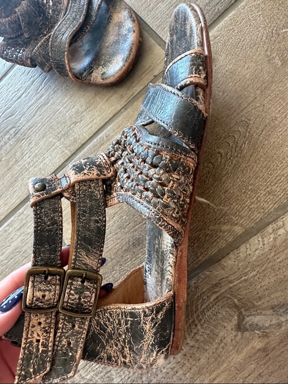 Bed Stu Brown Distressed Leather Woven Sandals - Picture 2 of 4